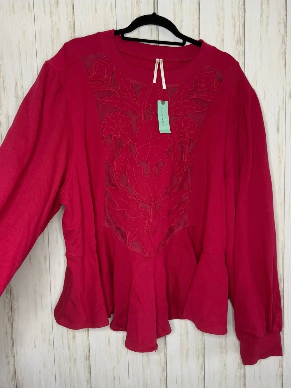 Anthropologie NWT 3X Embroidered Cutwork Swing Long Sleeve Sweatshirt